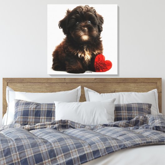 De Kutste Valentijn, Chocolate Havanese Puppy Canvas Afdruk (Insitu (Slaapkamer))