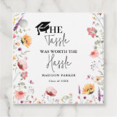 De kwastje waard het gedoe Wildflower Afstuderen Bedankjes Labels (Voorkant)