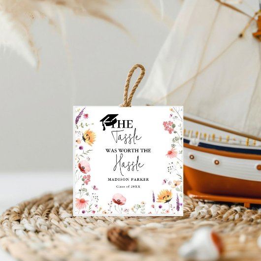 De kwastje waard het gedoe Wildflower Afstuderen Bedankjes Labels
