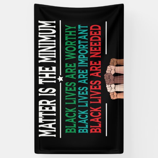 DE KWESTIE IS HET MINIMUM, ZWARTE LEVENS ZIJN ERG. SPANDOEK (Verticaal)