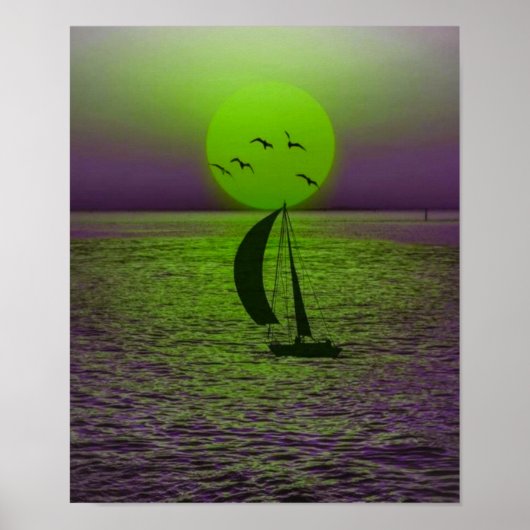 de la puesta de sol con el mar poster (Voorkant)
