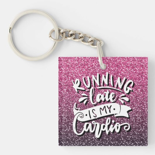 DE LAATSTE LOOP IS MIJN CARDIO GLITTER-TYPOGRAFIE SLEUTELHANGER (voorkant)