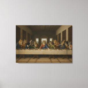 De Laatste Maaltijd Katten Parodie Renaissance Kun Canvas Afdruk