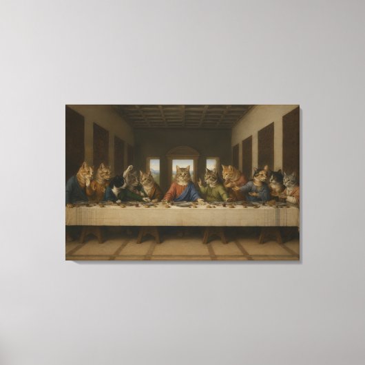 De Laatste Maaltijd Katten Parodie Renaissance Kun Canvas Afdruk (Voorkant)