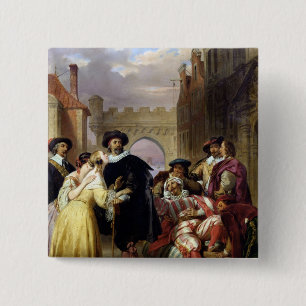 De laatste scène van "Les Fourberies de Scapin" Vierkante Button 5,1 Cm