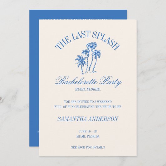 De laatste Splash Blue Retro Beach Bachelorette Kaart (Voorkant / Achterkant)