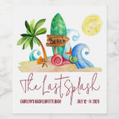 De laatste splash, strand, surfen vrijgezellenfees wijn etiket (Enkel label)