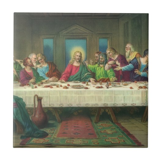 De laatste Supper oorspronkelijk door Leonardo da  Tegeltje (Voorkant)