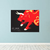 De laatste Unicorn: Het rode Bull Canvas (Insitu (Houten vloer))