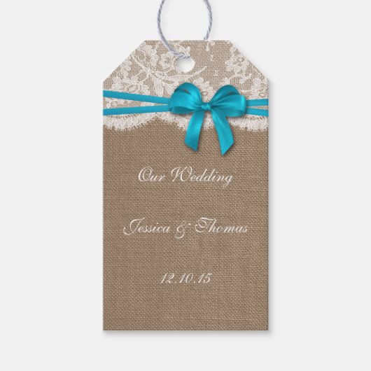 De Labels van het Collectie Rustic Blue Bow Cadeaulabel (Voorkant)