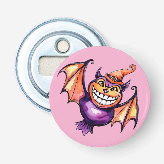 De lachende vleermuis button flesopener (Voorkant)