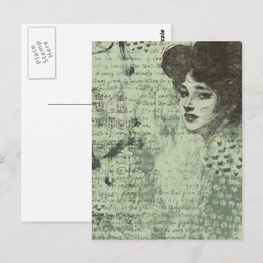 De Lady Mixed Media Grunge Collage Briefkaart (Voorkant / Achterkant)