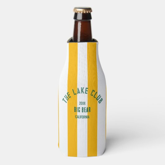 De Lake Club Green Crest Yellow Nautical Stripe Flesjeskoeler (Fles Voorkant)