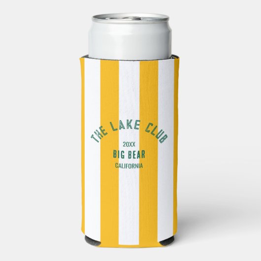 De Lake Club Green Crest Yellow Nautical Stripe Seltzer Blikjeskoeler (Seltzer Achterkant)