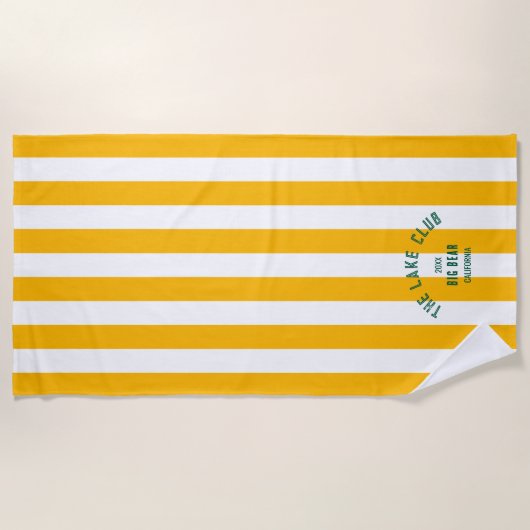 De Lake Club Green Crest Yellow Nautical Stripe Strandlaken (Voorkant)