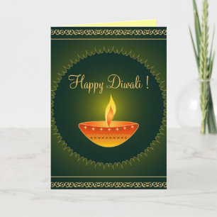 De lamp van Diwali op groen - Kaart