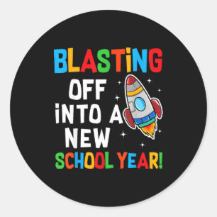De lancering in een nieuw schooljaar eerste dag on ronde sticker