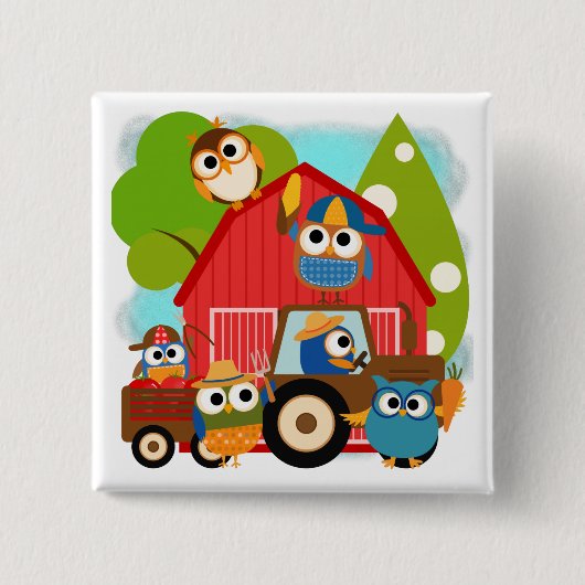 De Landbouwers van de uil Vierkante Button 5,1 Cm (Voorkant)