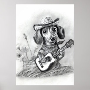 De landelijke countrymuziek zingende takshond poster