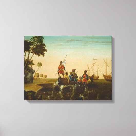 De landing van Columbus, c.1837 (olie op canvas) Canvas Afdruk (Voorkant)