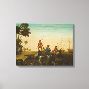 De landing van Columbus, c.1837 (olie op canvas) Canvas Afdruk
