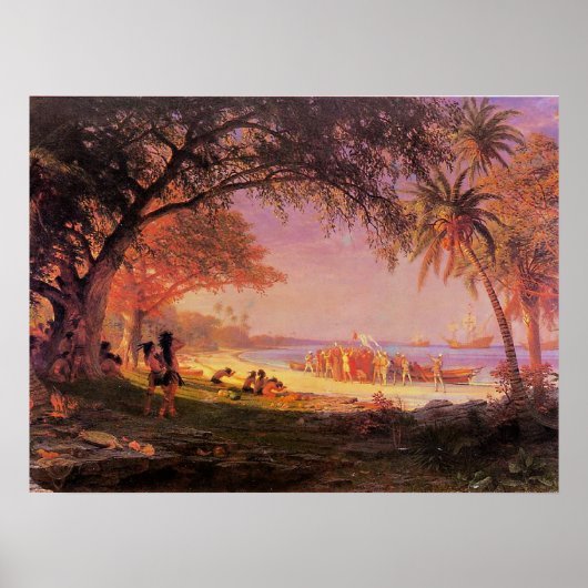 De landing van Columbus door Albert Bierstadt Poster (Voorkant)