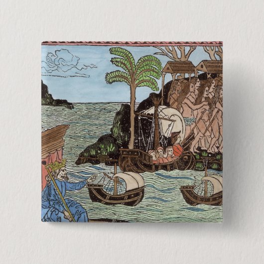 De landing van Columbus Vierkante Button 5,1 Cm (Voorkant)