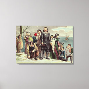 De landing van de pelgrims in Plymouth Canvas Afdruk