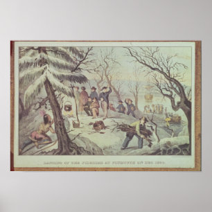 De landing van de pelgrims in Plymouth Poster