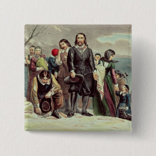 De landing van de pelgrims in Plymouth Vierkante Button 5,1 Cm
