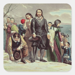 De landing van de pelgrims in Plymouth Vierkante Sticker