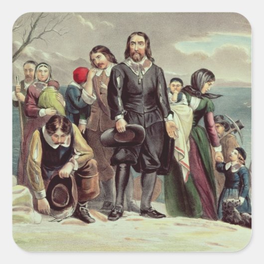 De landing van de pelgrims in Plymouth Vierkante Sticker (Voorkant)