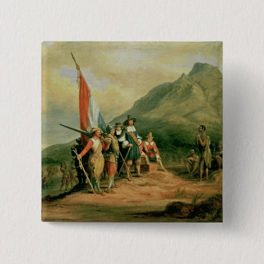 De landing van Jan van Riebeeck Vierkante Button 5,1 Cm (Voorkant)
