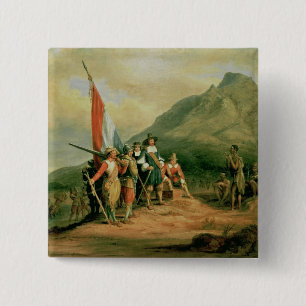 De landing van Jan van Riebeeck Vierkante Button 5,1 Cm