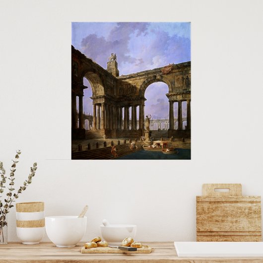 De landingplaats van Hubert Robert Poster (Keuken)