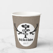 De landshunt van het grap is over de bosbesproeiin papieren bekers (Voorkant)