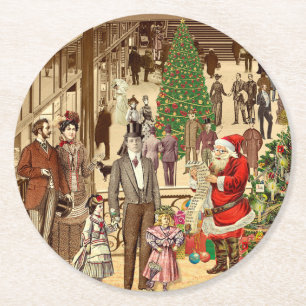 De lange lijst van de kerstman ronde kartonnen onderzetter