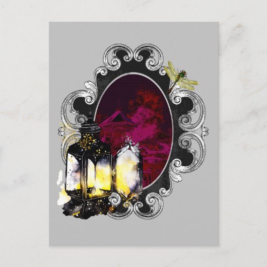 De Lantaarn en de Dragonfly - Magische Vintage Briefkaart (Voorkant)