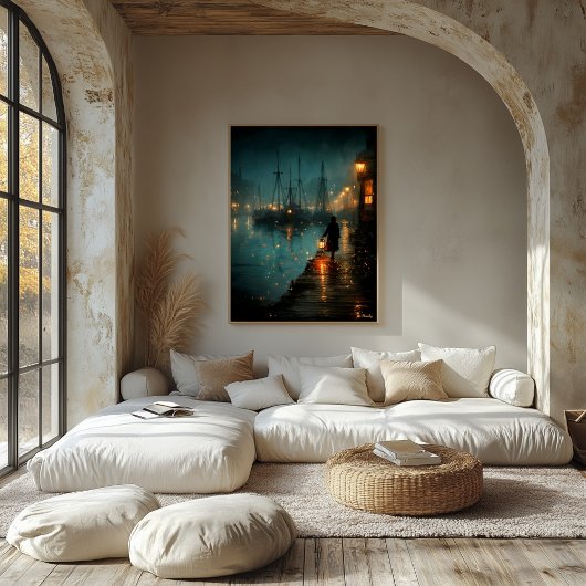 De lantaarndrager bij de haven canvas afdruk