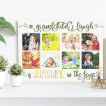 De Laugh 8 Foto Collage Hand Lettered van een klei Canvas Afdruk<br><div class="desc">Creëer je eigen aangepaste Canvas voor de speciale grootouders. De tekst luidt: "De lach van een kleinkind is zonneschijn in het huis" en wordt in kalligrafie geletterd, in olijfgroen en gouden geel. De sjabloon is klaar om je eigen familiefoto's met de kleinkinderen toe te voegen. Uw afbeeldingen worden getoond in...</div>