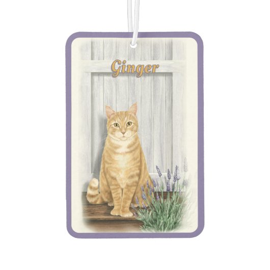 De lavendeldeur Oranje Tabby Cat gepersonaliseerd Luchtverfrisser (Achterkant)