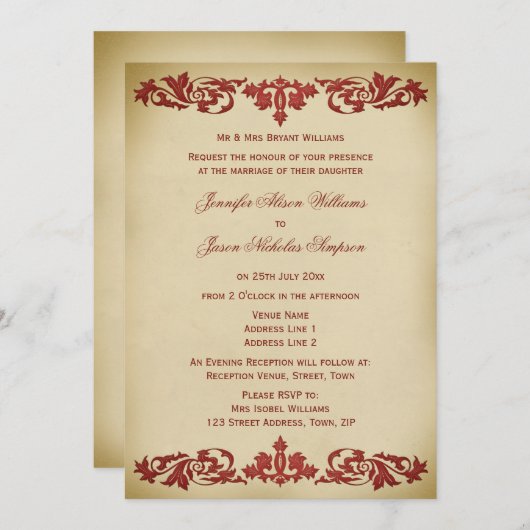 De  Leaf Scroll van de Uitnodiging van de bruiloft (Voorkant / Achterkant)