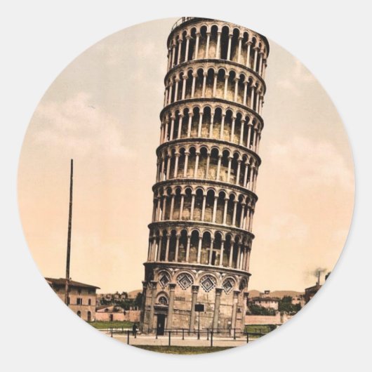 De Leaning Tower, Pisa, Italië klassiek Photochrom Ronde Sticker (Voorkant)