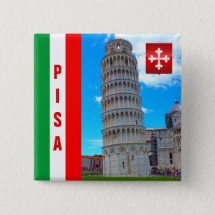 De Leaning Tower van Pisa - Italië Vierkante Button 5,1 Cm