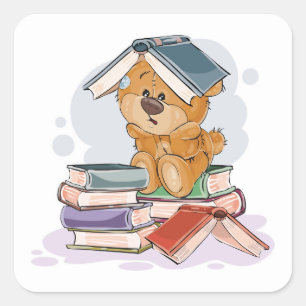 De Leesboeken van het Beer van de Cartoon van de k Vierkante Sticker