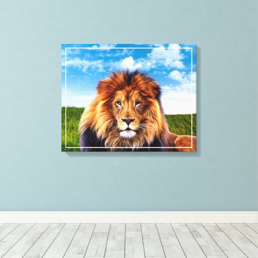 De leeuw, de koning van het woud, 15475 canvas afdruk (Insitu (Houten vloer))