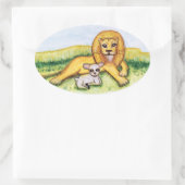 De leeuw en de lamp ovale sticker (Tas)