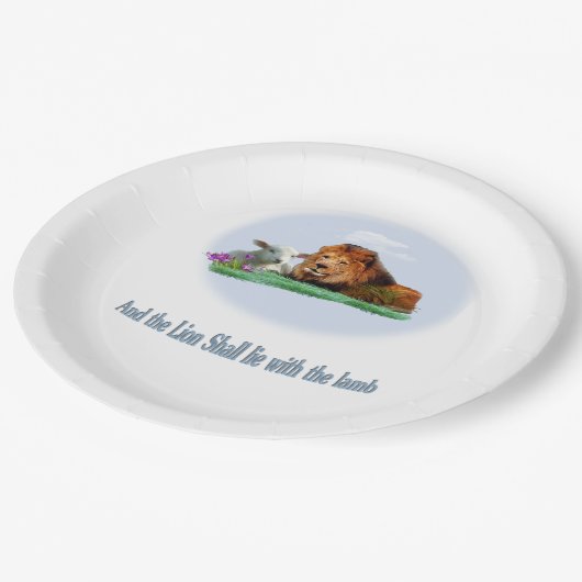 De leeuw en de lamskunst papieren bordje (Gekanteld)