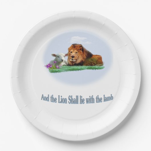 De leeuw en de lamskunst papieren bordje (Voorkant)