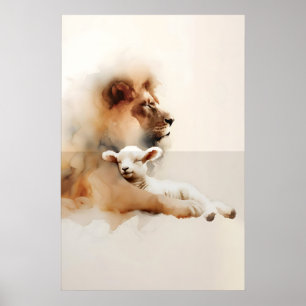 De Leeuw En Het Lam Aquarel Vreedzaam Koninkrijk Poster